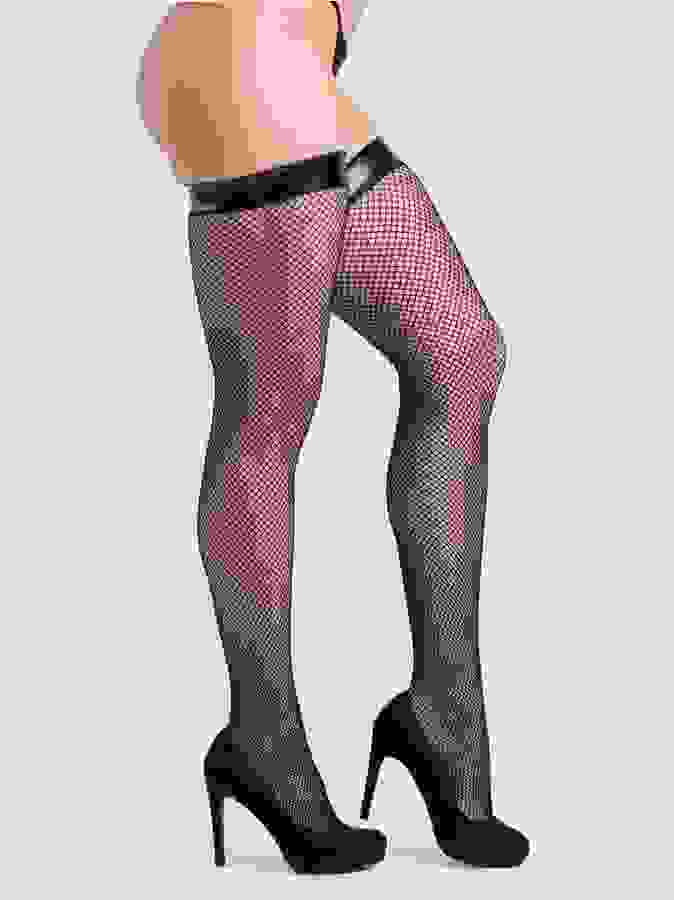 Lovehoney PVC Top Fishnet Stockings, Black, hi-res